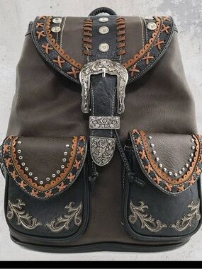 Handcrafted Brown & Black Western-Style Women's Leather Backpack